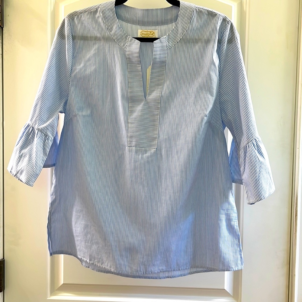 Mudpie striped blouse blue and white